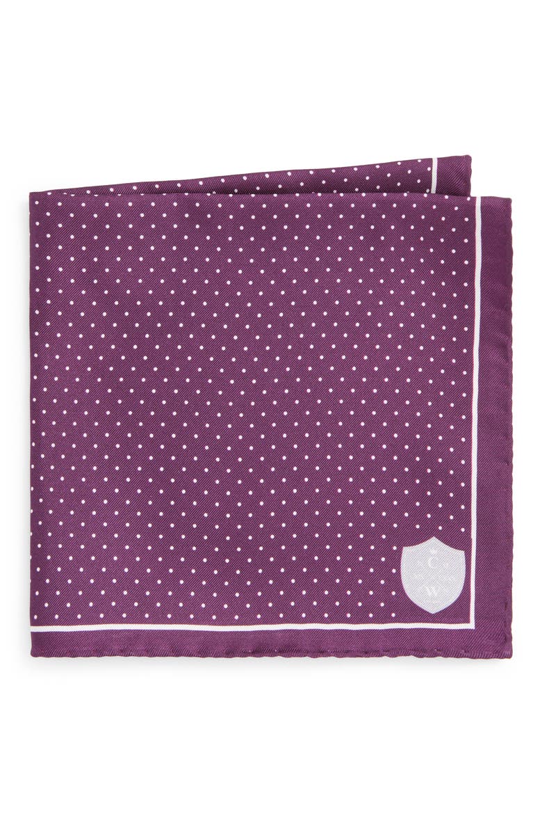 Plum & White Neat Dot Silk Pocket Square, Main, color, PLUM