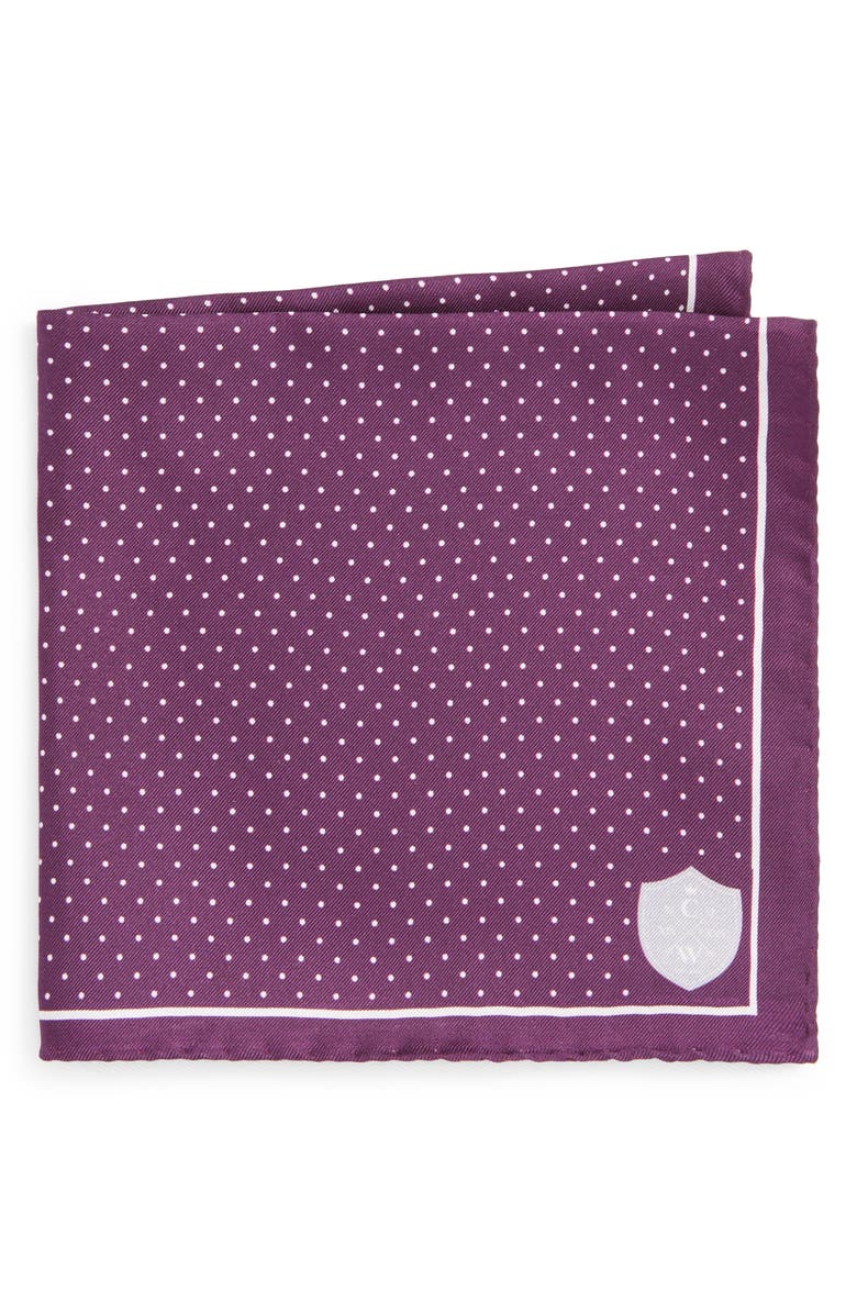 CLIFTON WILSON Plum & White Neat Dot Silk Pocket Square, Main, color, Plum