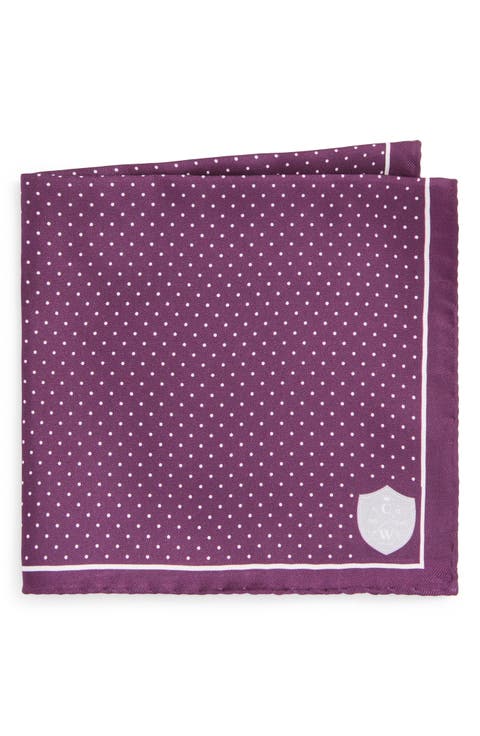 Plum & White Neat Dot Silk Pocket Square