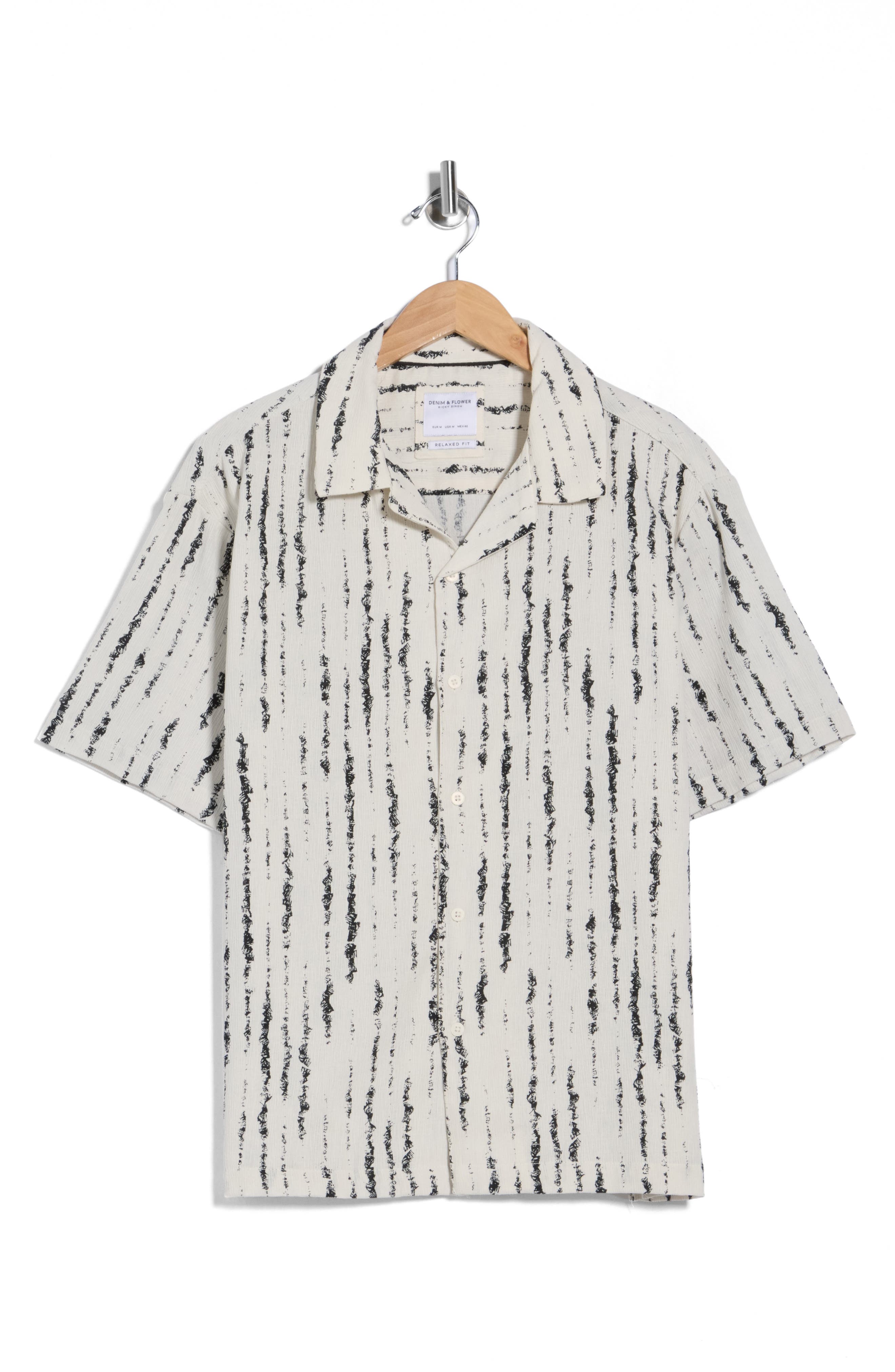 DENIM AND FLOWER Relaxed Fit Irregular Stripe Camp Shirt