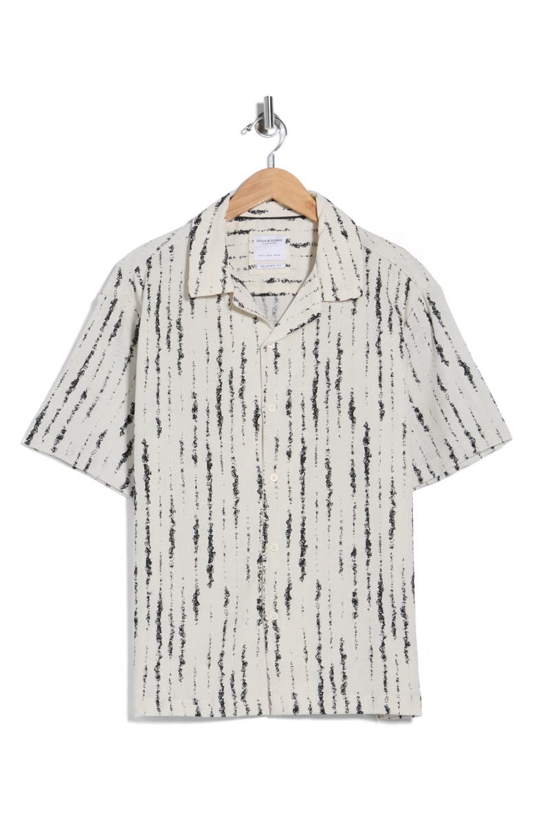 DENIM AND FLOWER Relaxed Fit Irregular Stripe Camp Shirt, Main, color, Off White