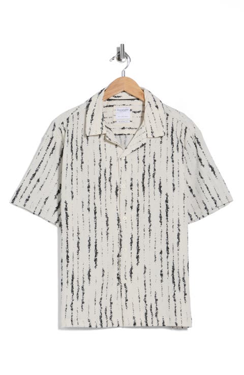 Relaxed Fit Irregular Stripe Camp Shirt