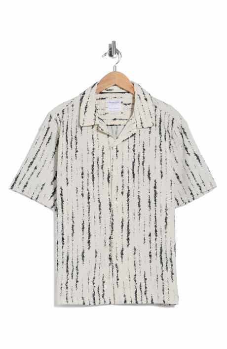 DENIM AND FLOWER Relaxed Fit Irregular Stripe Camp Shirt