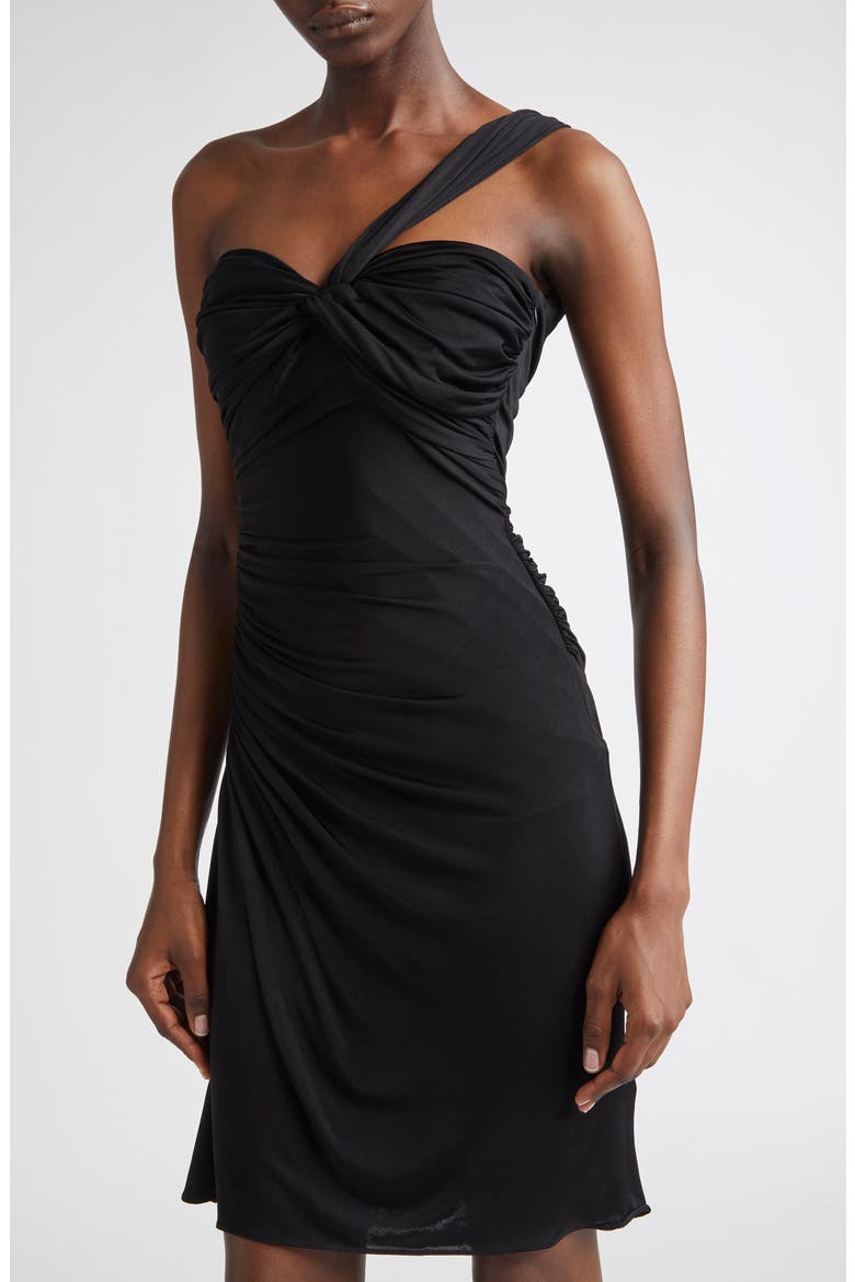 One-Shoulder Twist Front Jersey Minidress, Alternate, color, BLACK
