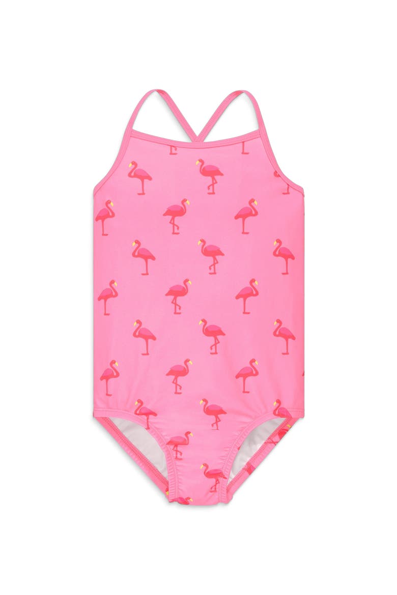 Kids Swimsuit In Flamingos, Alternate, color, Pink Lemonade Flamingos