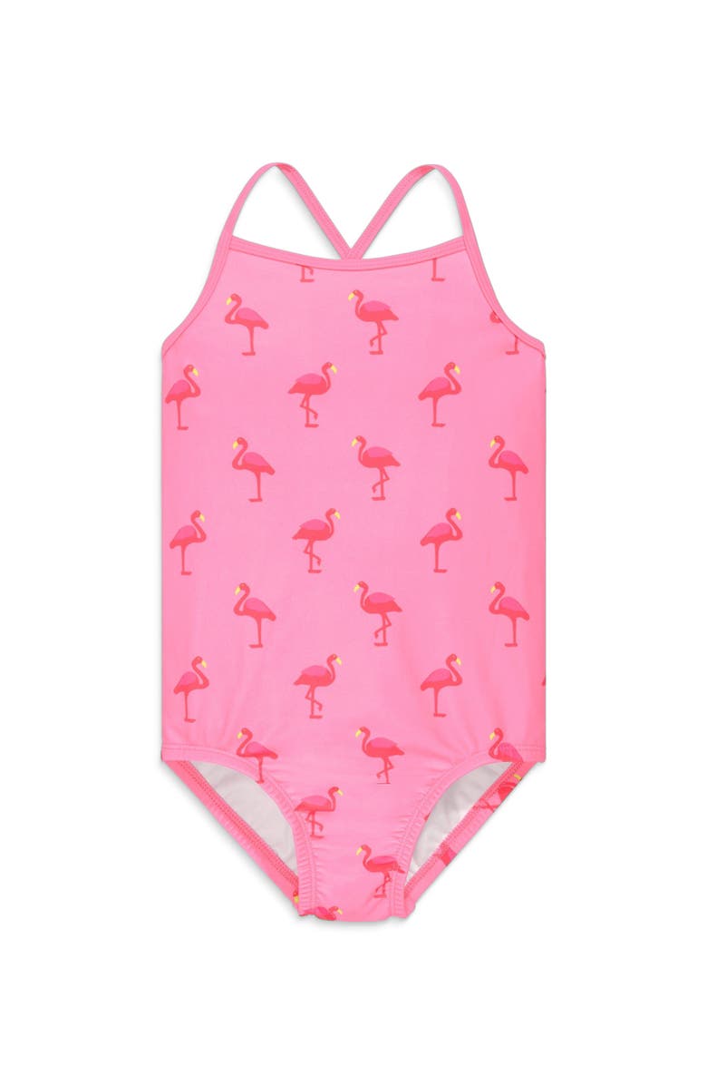 Primary Kids Swimsuit In Flamingos, Alternate, color, Pink Lemonade Flamingos
