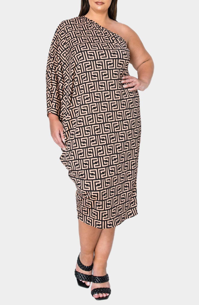 L I V D Persephone One-Shoulder Bracelet Sleeve Dress, Alternate, color, Black Stone