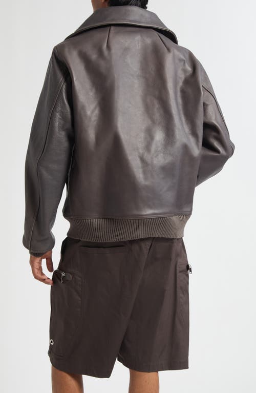 Rick Owens Blixa Dracucollar Leather Bomber Jacket In Brown