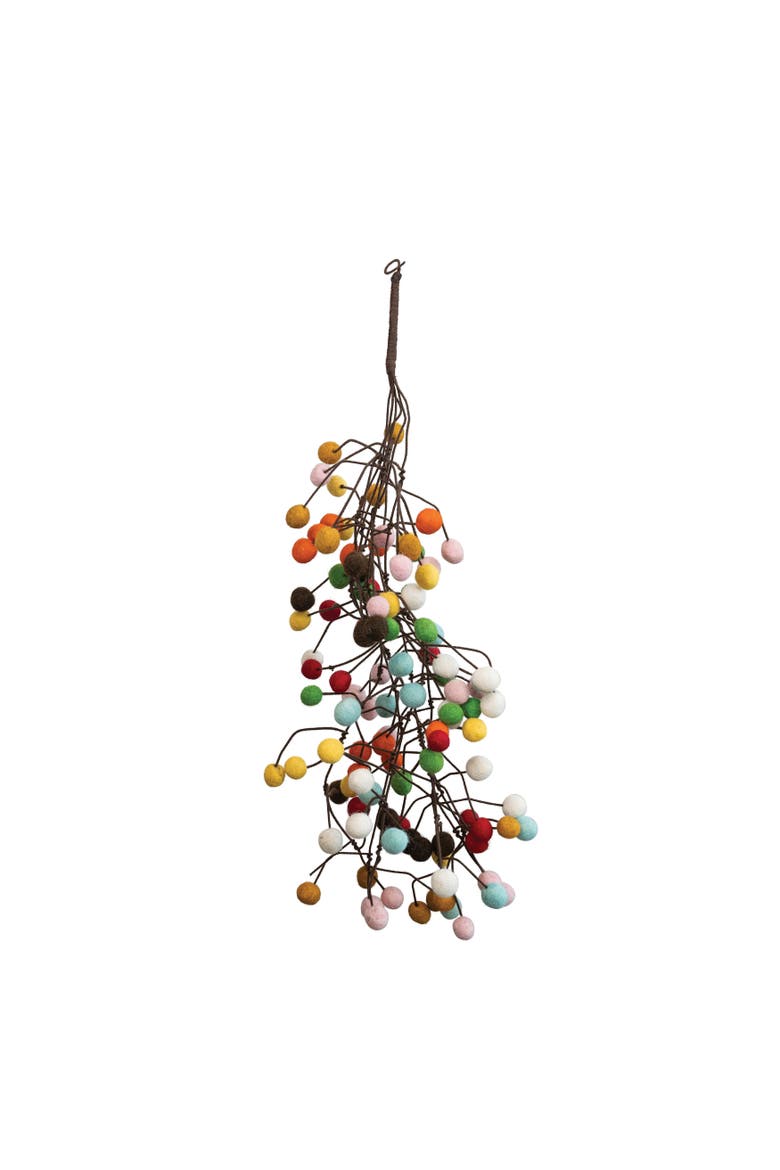 Wire & Wool Felt Pom Pom Branch, Multicolor, Main, color, Multicolor