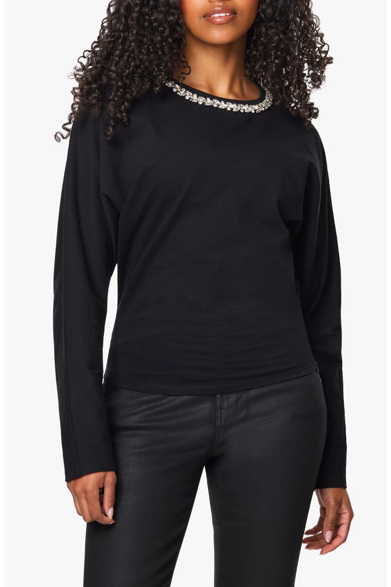 Crystal Neck Dolman Tee, Main, color, JET BLACK