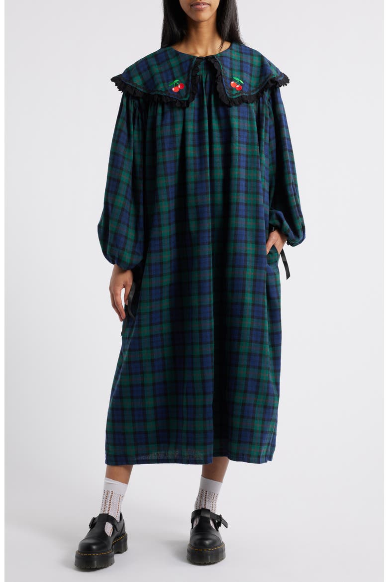 Magic Maker Long Sleeve Plaid Maxi Dress, Main, color, GREEN PLAID