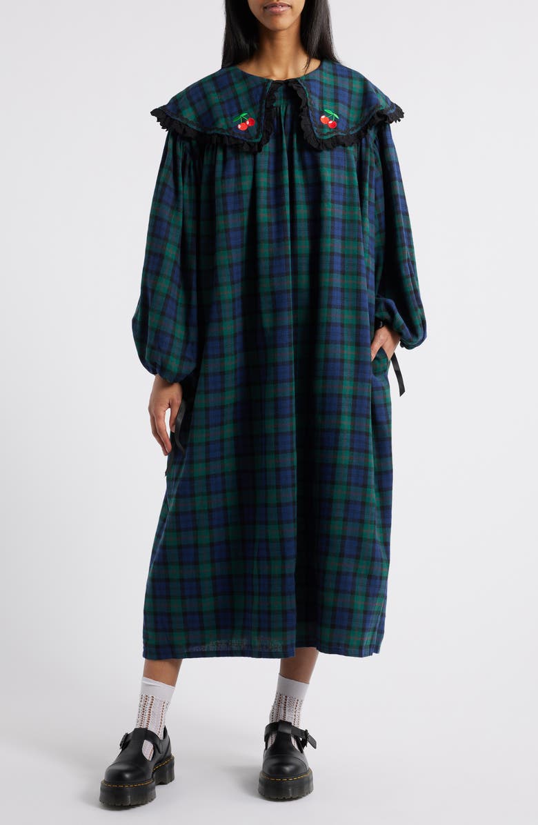 Dressed in Lala Magic Maker Long Sleeve Plaid Maxi Dress, Main, color, Green Plaid