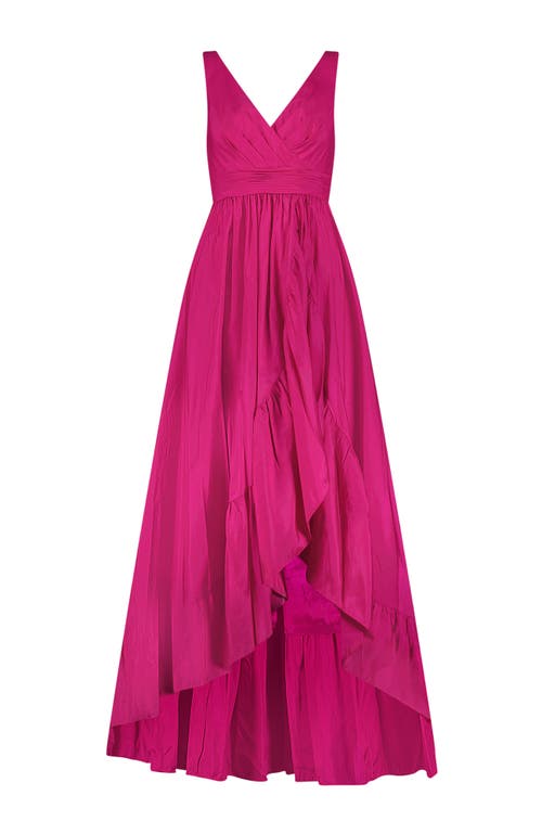Mac Duggal Faux Wrap Tier Gown In Magenta
