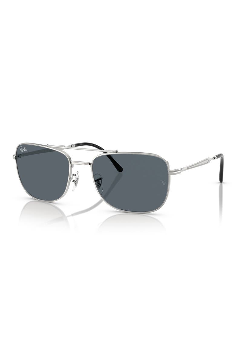 59mm Rectangular Aviator Sunglasses, Alternate, color, SILVER