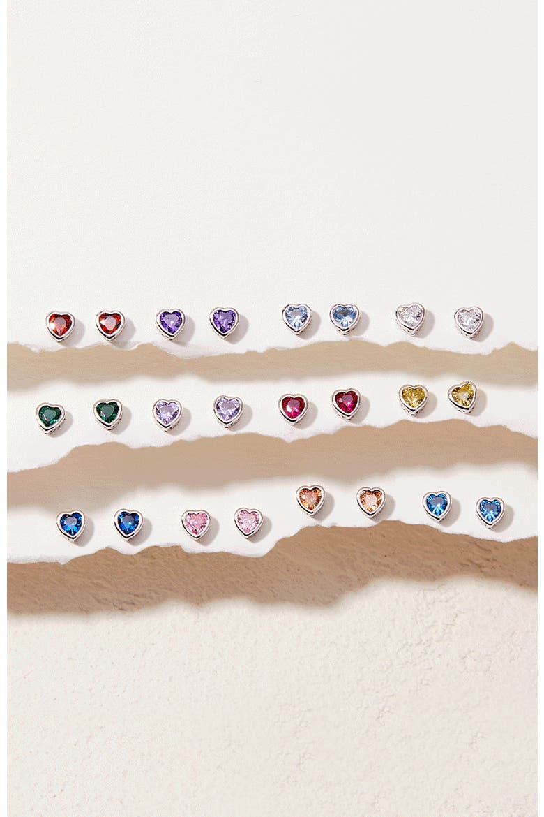 Cubic Zirconia Birthstone Heart Earrings, Alternate, color, July