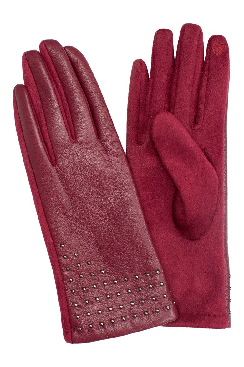 Faux Leather Gloves, Main, color, BURGUNDY