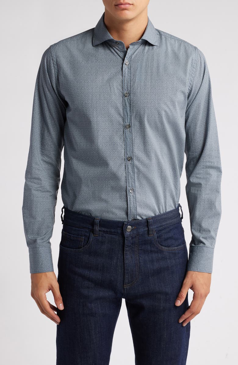 Canali Regular Fit Geometric Print Dress Shirt, Main, color, Grey Blue