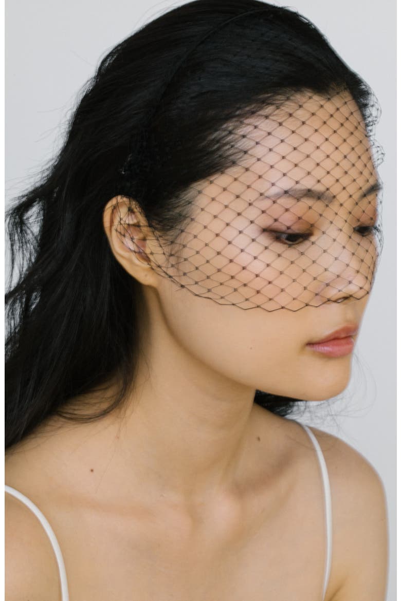 Voilette Silk Headband with Mesh Veil, Alternate, color, BLACK