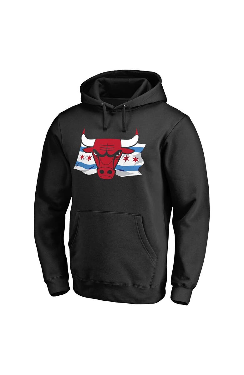 FANATICS Men's Fanatics Branded Black Chicago Bulls Hometown Collection Chicago Flag Pullover Hoodie, Alternate, color,