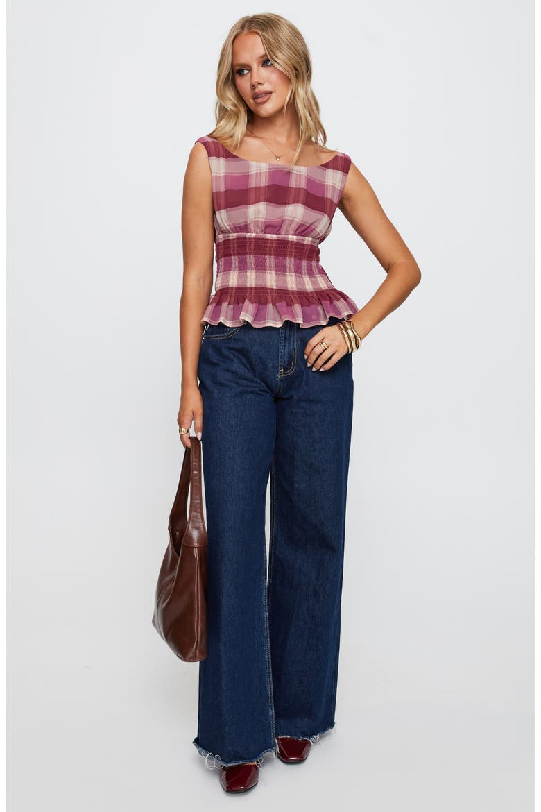 Honey Plaid Smocked Waist Peplum Top (Women) | Nordstrom