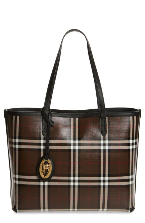 Medium Check Coated Canvas & Leather Tote
