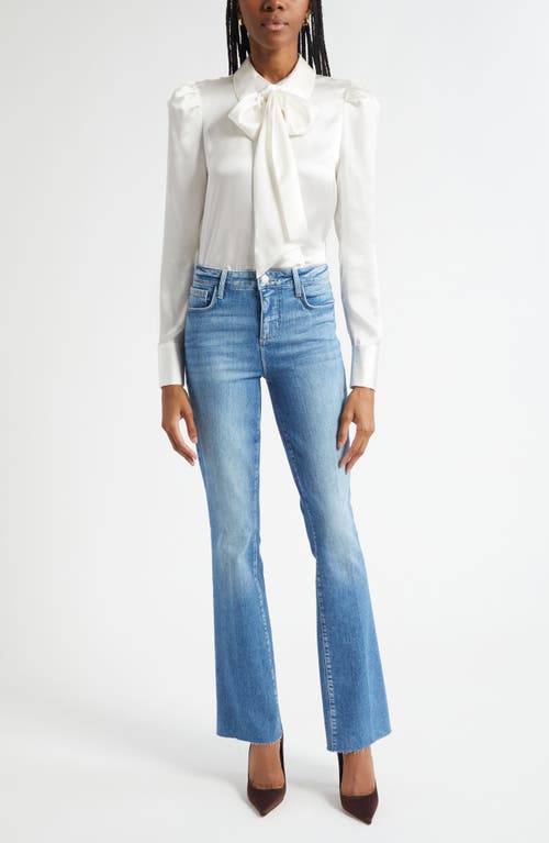 L'agence Honey Silk Tie Neck Button-up Shirt In White