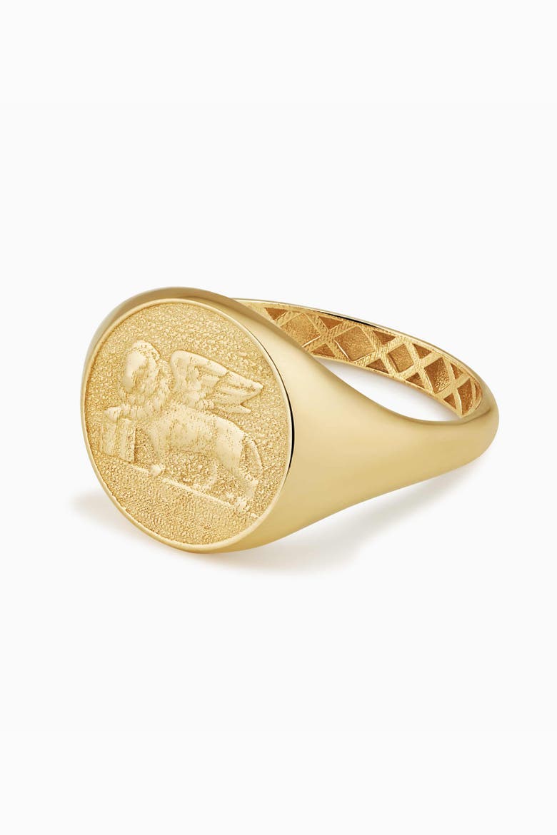 14K Yellow Gold Flying Lion Signet Ring, Alternate, color, Yellow Gold