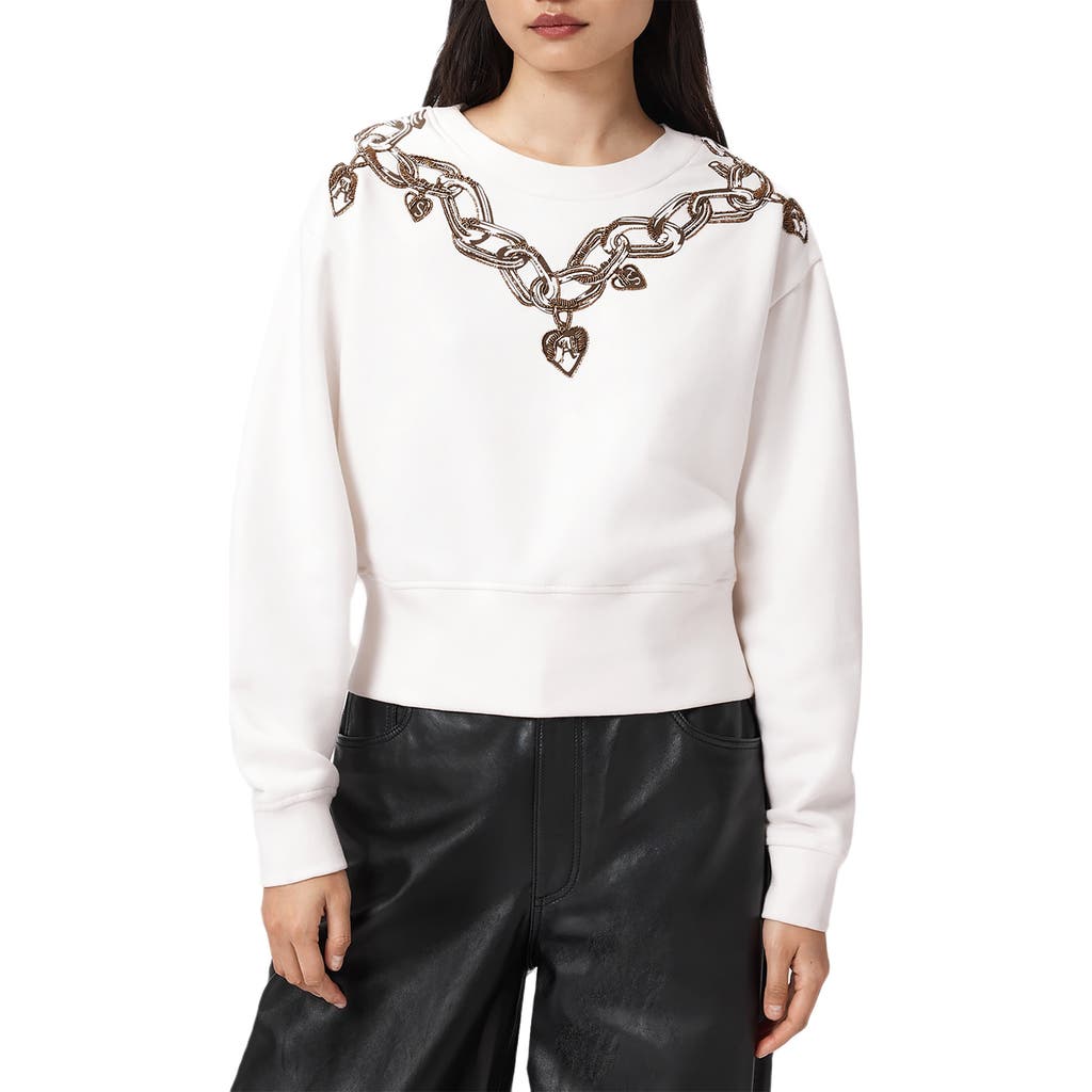 Allsaints Drip Separo Locket Graphic Cotton Blend Sweatshirt In White