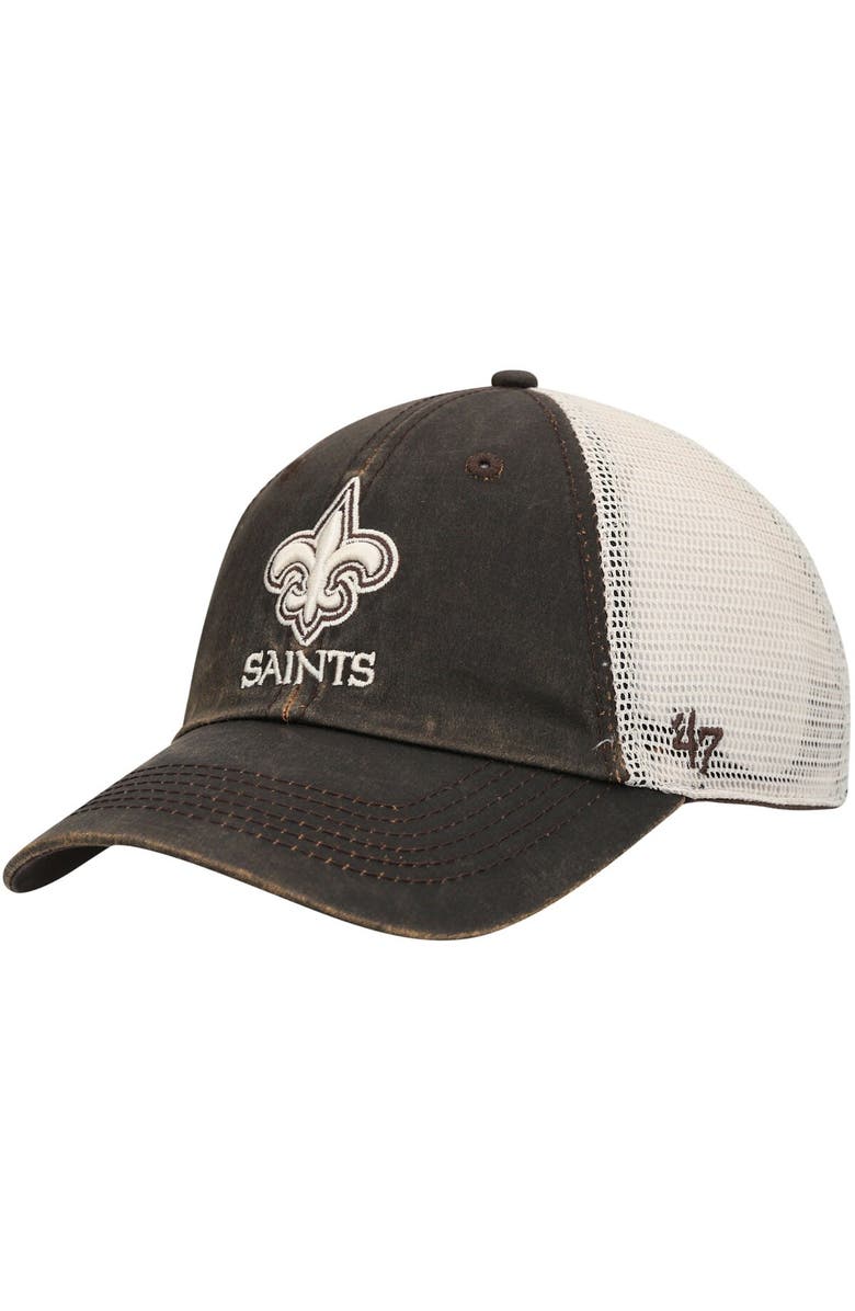 '47 Men's '47 Brown/Natural Pittsburgh Steelers Oil Cloth Trucker Clean Up Adjustable Hat, Main, color,