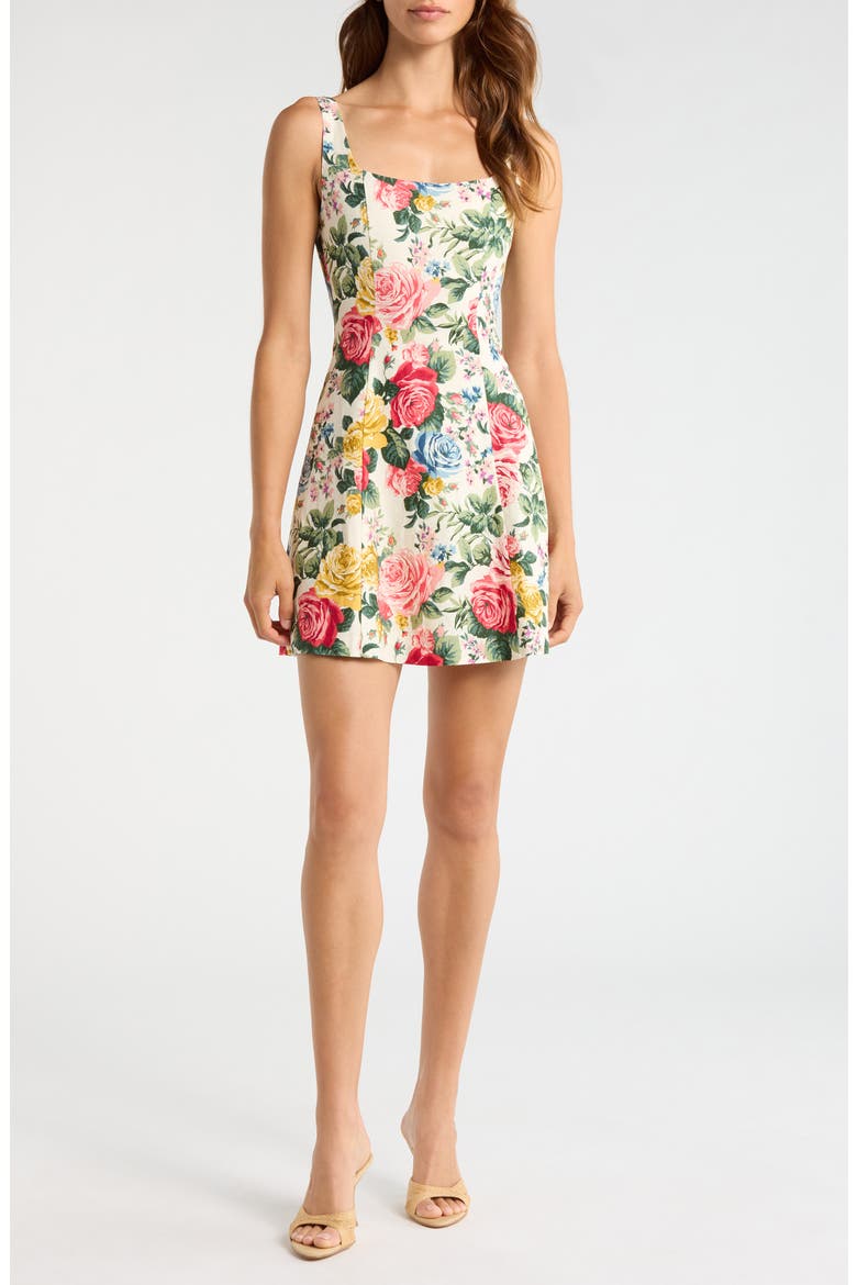 Rosemary Floral Linen Blend Minidress, Main, color, IVORY ROSES