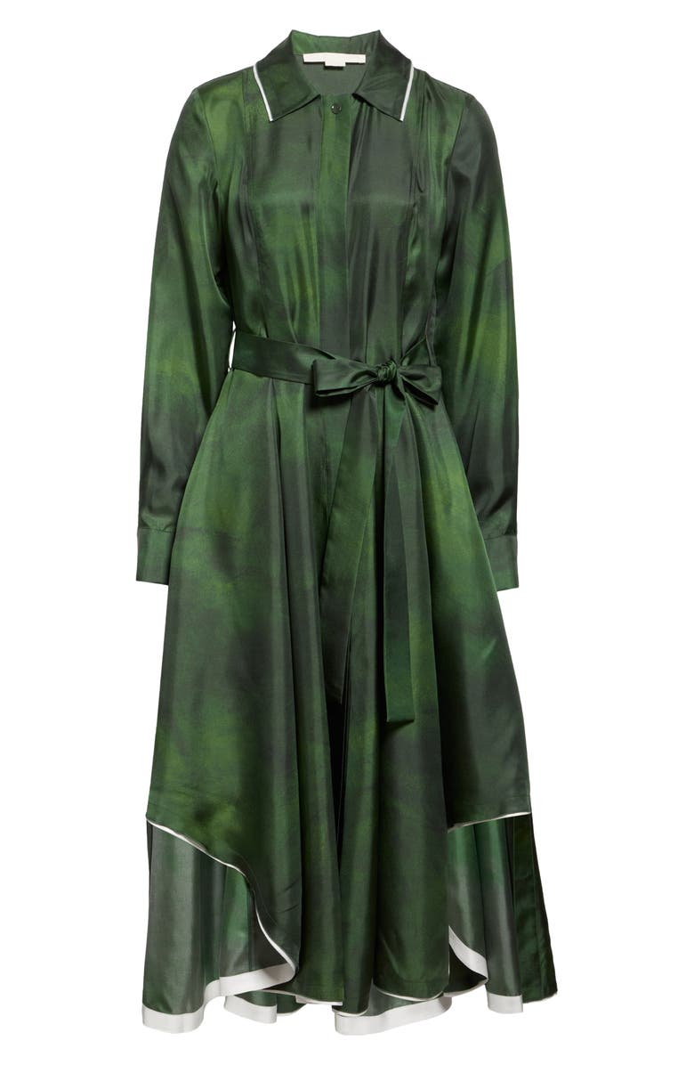 Jason Wu Collection Smudged Canvas Long Sleeve Silk Twill Shirtdress, Alternate, color, Dark Fern