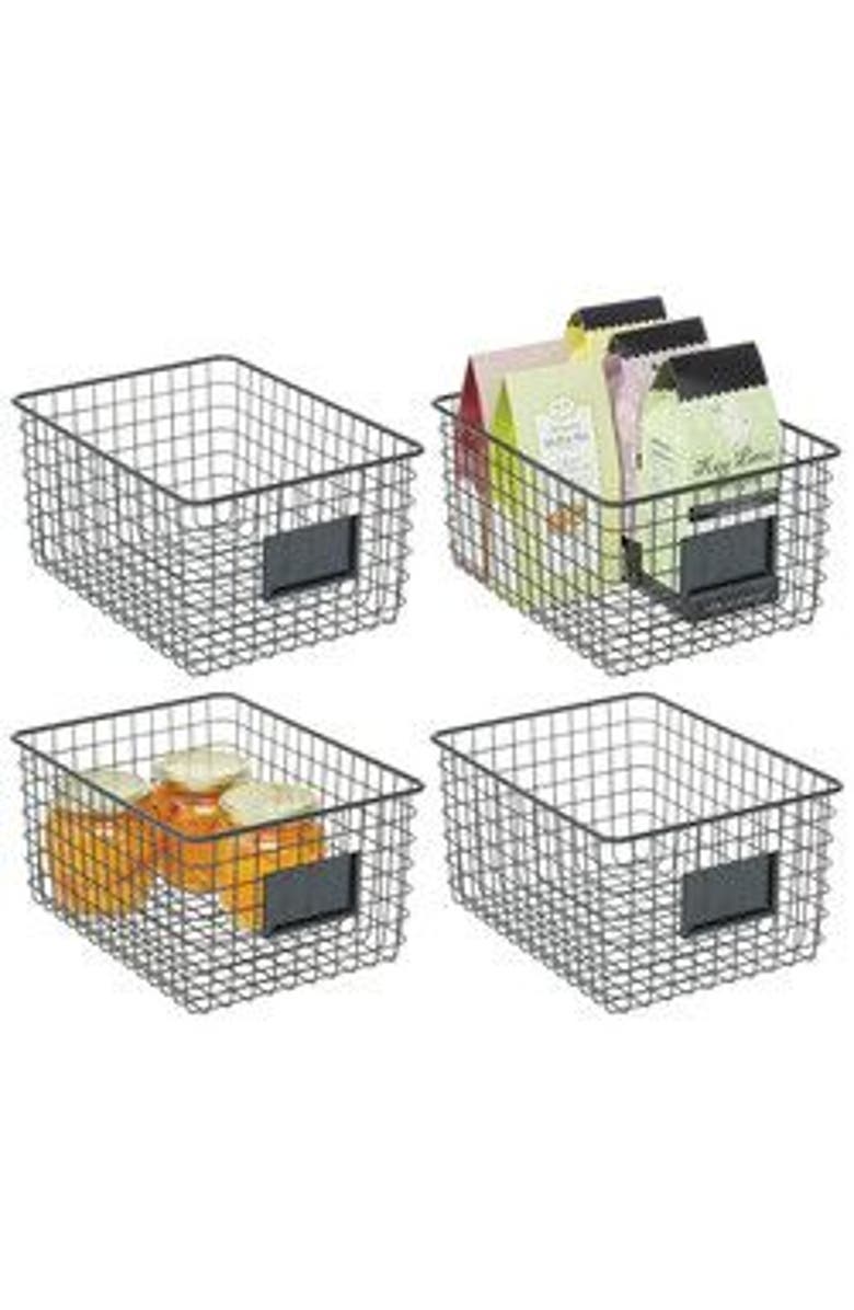 mDesign Large Steel Kitchen Organizer Basket with Label Slot, 12 x 9 x 6 - 4 Pack, Main, color, 
