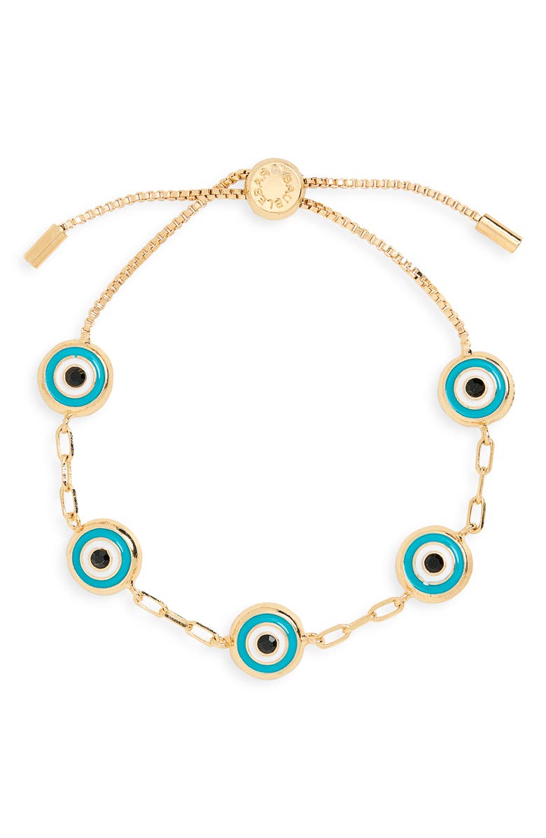 BaubleBar Good Things Coming Evil Eye Station Bracelet, Alternate, color, Turquoise