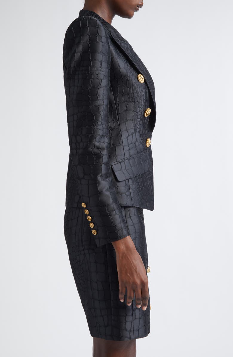 Balmain 6-Button Croco Jacquard Satin Jacket, Alternate, color, 0Pa Black