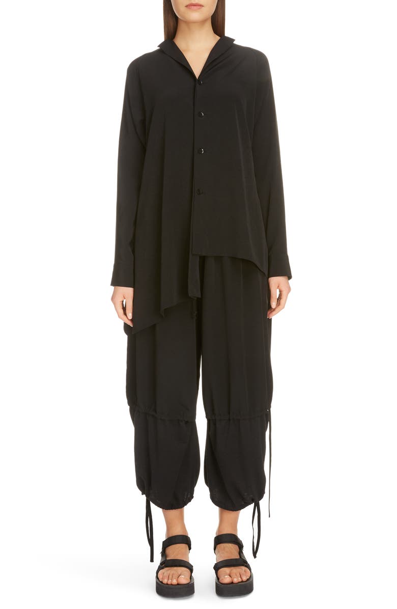 Y's by Yohji Yamamoto Gathered Mixed Media Crop Pants, Alternate, color, 
