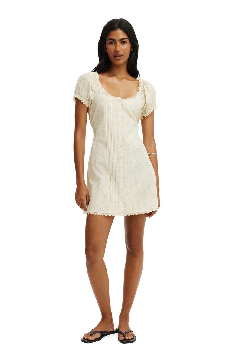 Cotton On Women's Emma Babydoll Mini Dress, Alternate, color, Jenna Ditsy Vanilla Glow