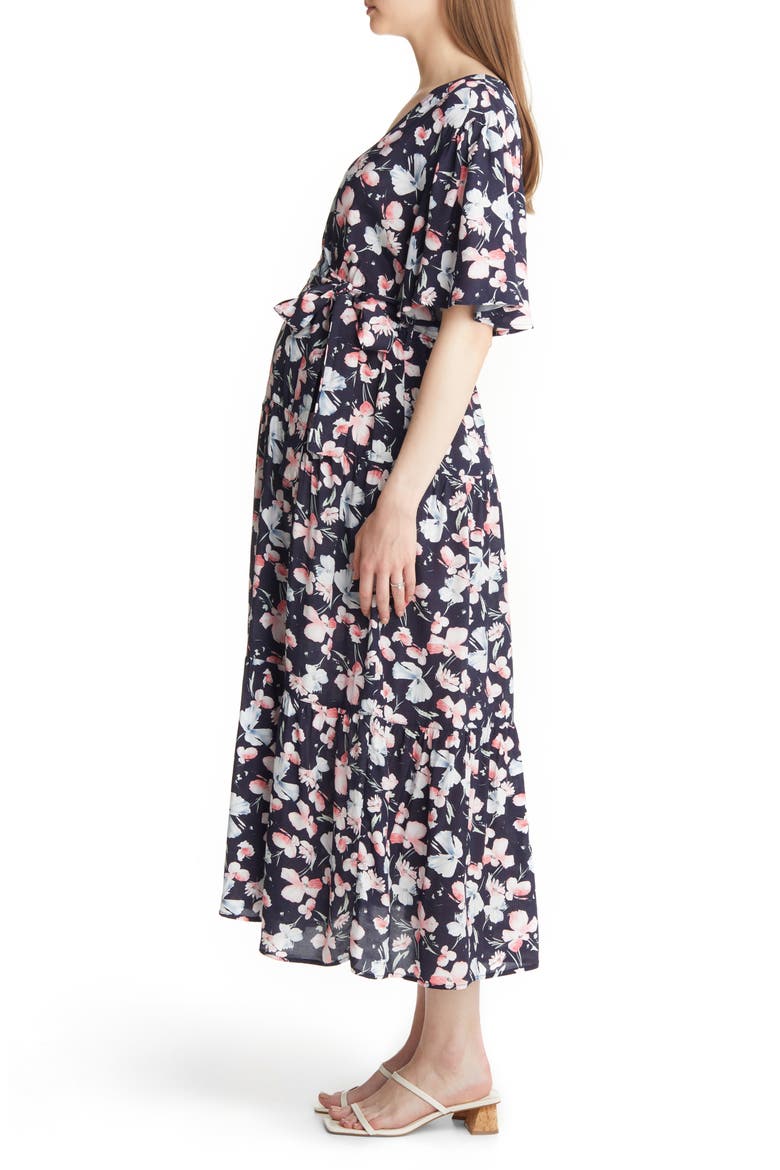 Floral Faux Wrap Maternity Maxi Dress, Alternate, color, NAVY