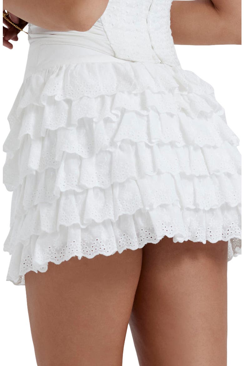 Fifi Ruffle Eyelet Cotton Blend Miniskirt, Alternate, color, WHITE