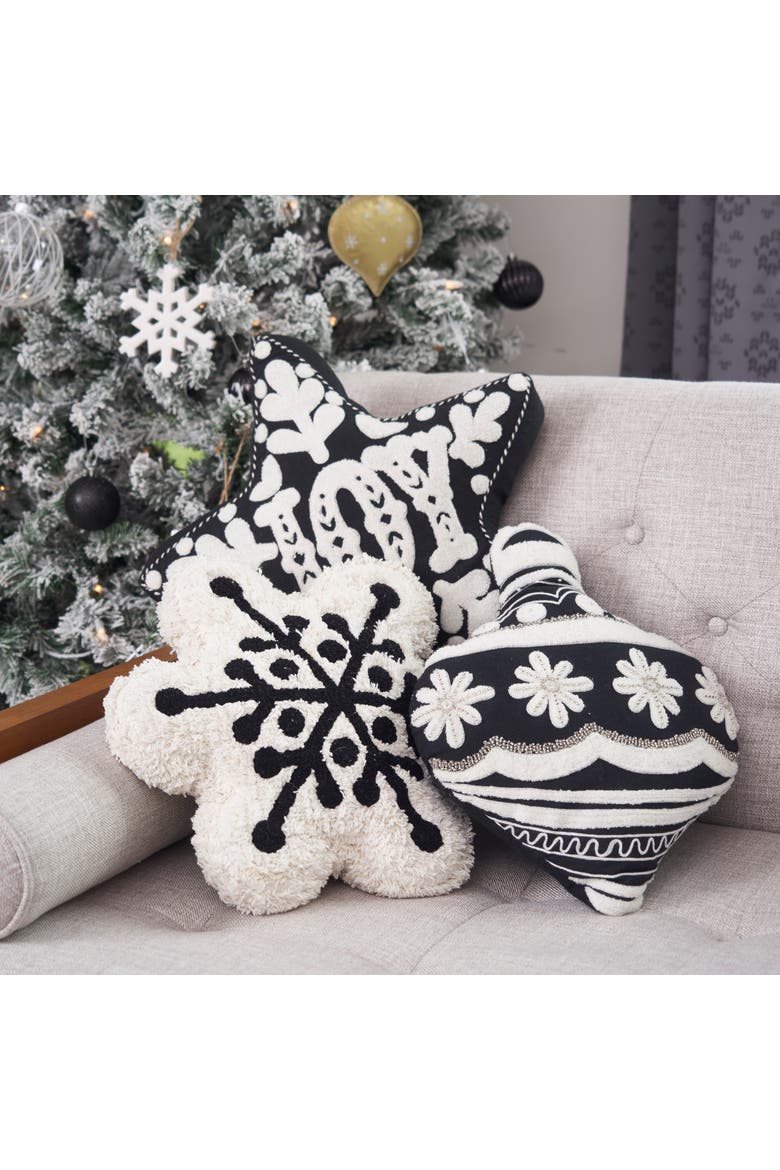 Scarlett Snowflake Shaped Throw Pillow, Alternate, color, Black