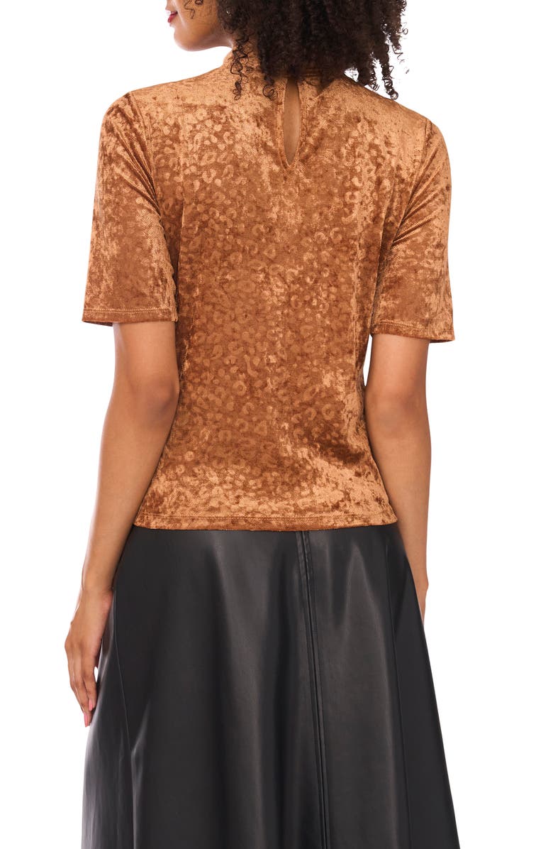 Vince Camuto Animal Print Jacquard Chenille Mesh Mock Neck Top, Alternate, color, Foxtrot