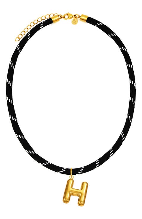 Bubble Initial Pendant Cord Necklace