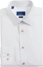 David Donahue Trim Fit Neat Cotton Twill Dress Shirt