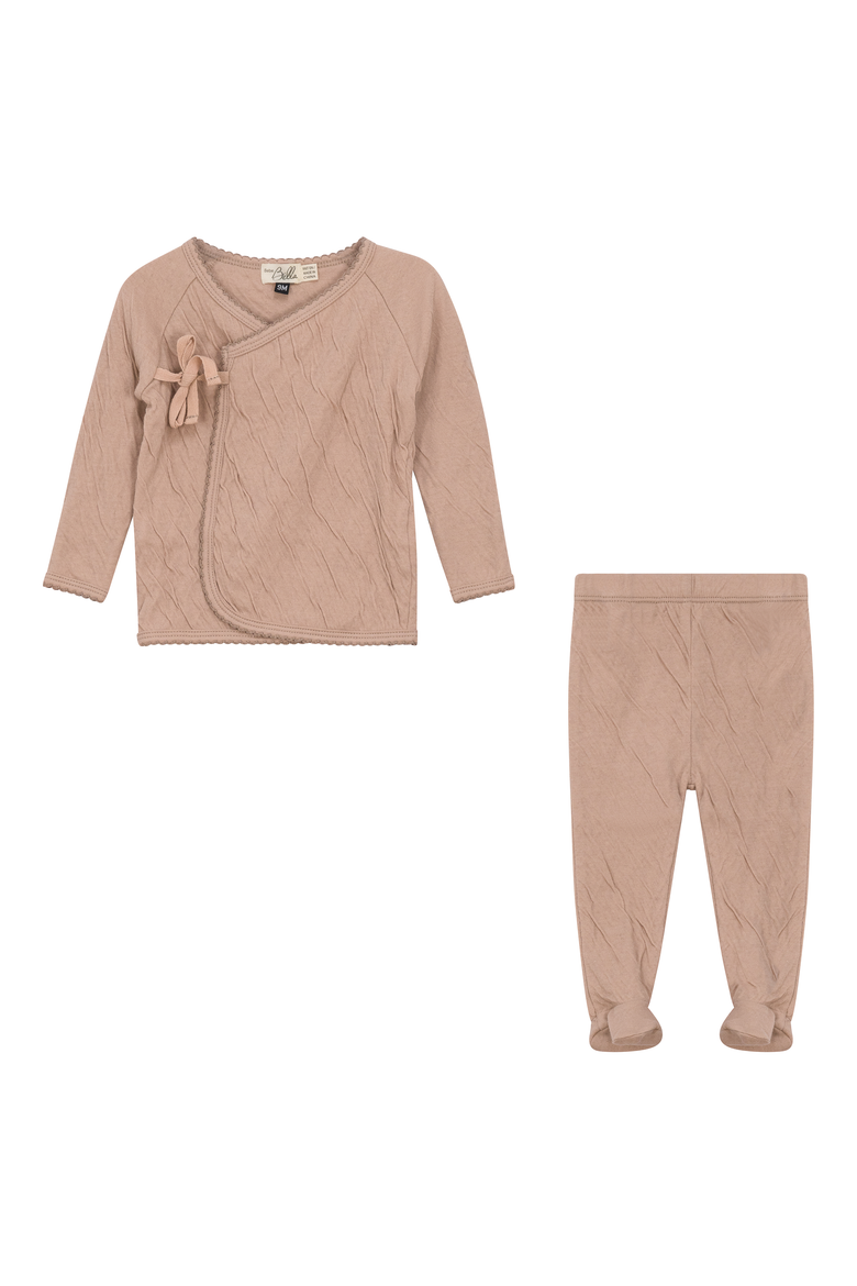 Crinkled Jersey Wrap 2 Piece Long Sleeve Top and Pants Set, Main, color, Light Maple