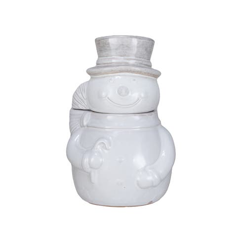 Antique Snowman Shaped Stoneware Cookie Jar, White
