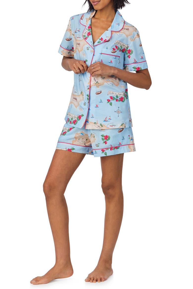 Print Organic Cotton Poplin Short Pajamas, Alternate, color, CIAO CAPRI
