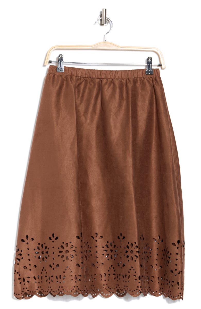 Forgotten Grace Eyelet Scallop Midi Skirt, Alternate, color, Camel