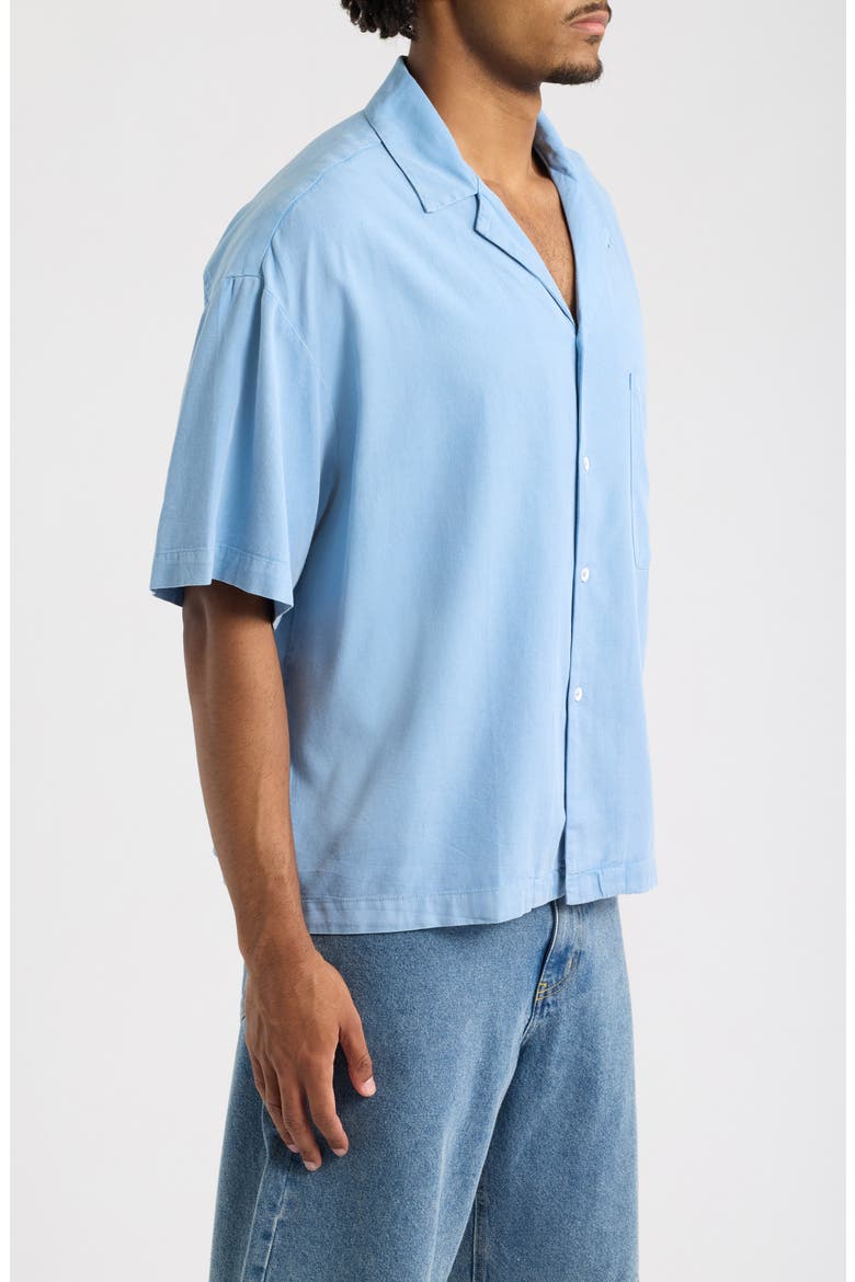 Oversize Cotton Blend Camp Shirt, Alternate, color, BLUE PLAID