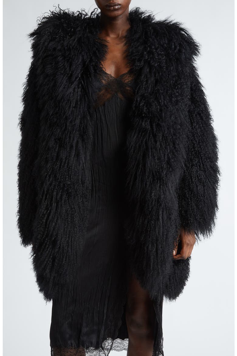 Genuine Shearling Clutch Coat, Main, color, BLACK