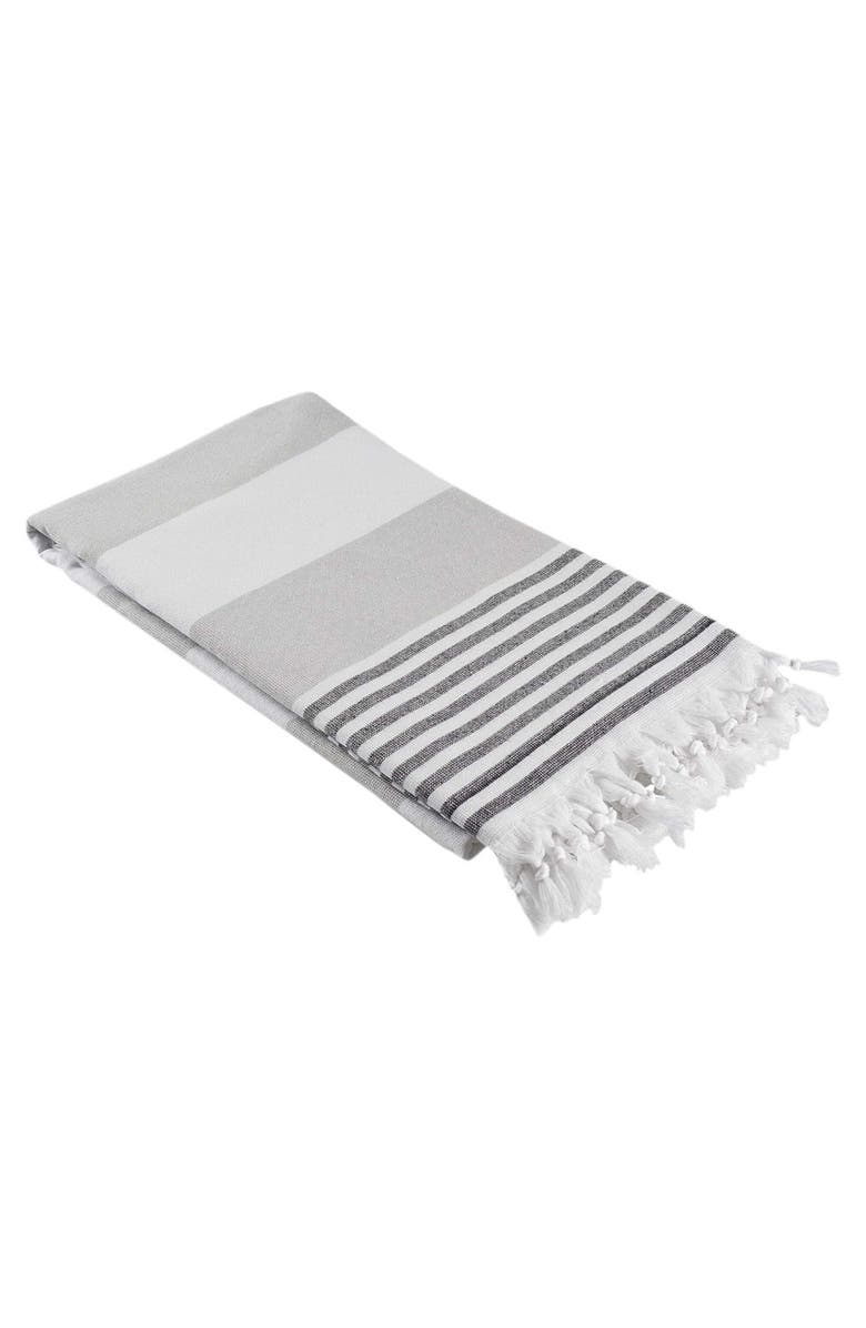 InfuseZen Marine Striped Organic Turkish Towel with Soft Terry Cloth Lining, Alternate, color, Grey And Black