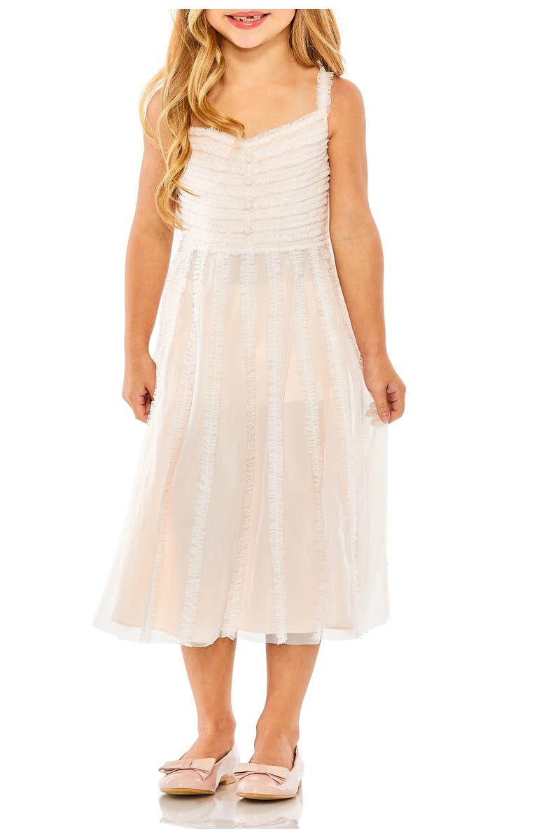 Mac Duggal Girls Sleeveless Ruffle Tiered Mini Dress, Main, color, Oyster